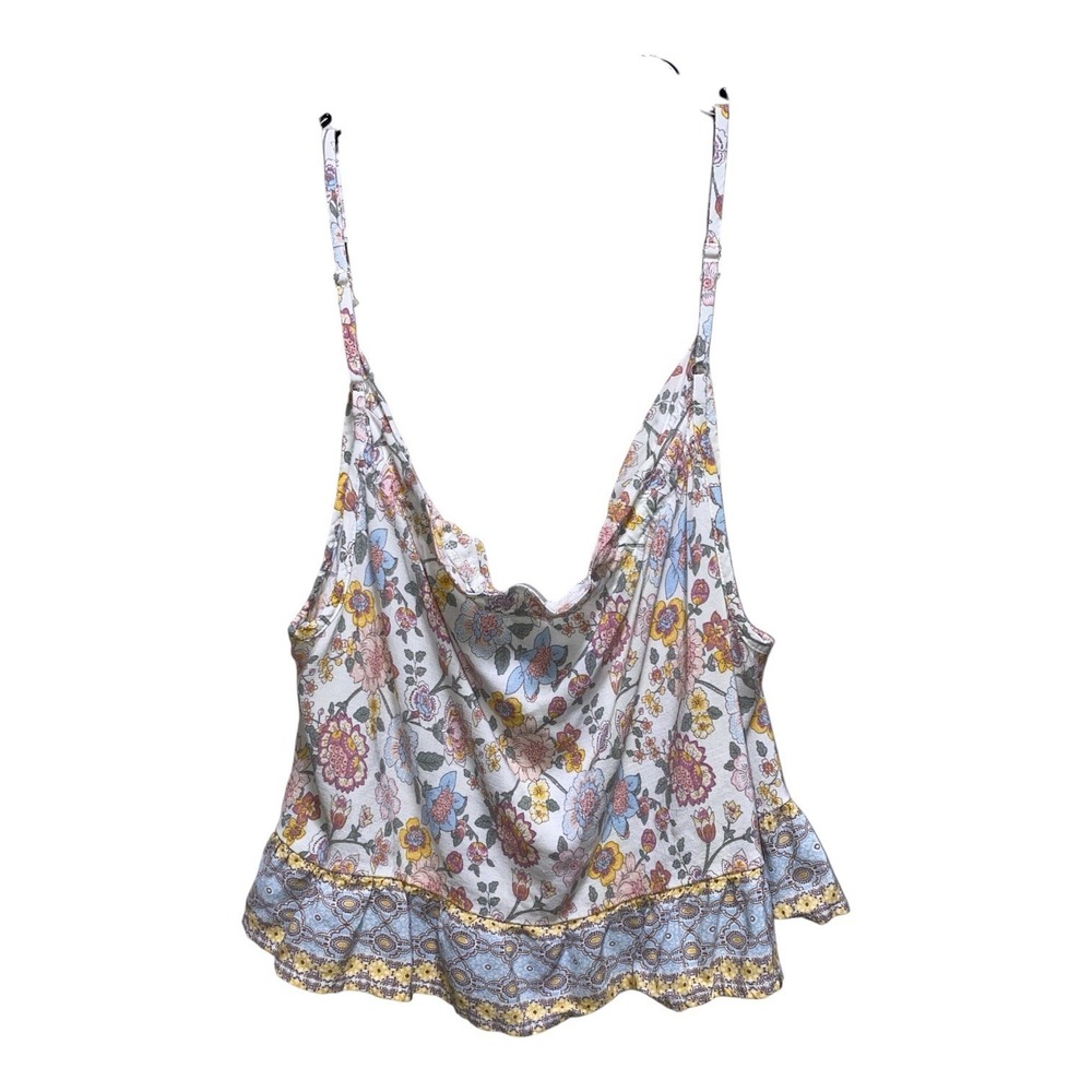 Kingston Grey XL Floral Boho Tank Top Front Tie Adjustable Straps